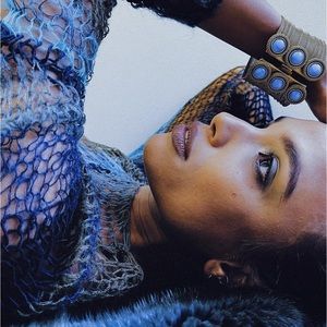 SARAH COVENTRY triple button cuff GOLD BLUE STONES NWT